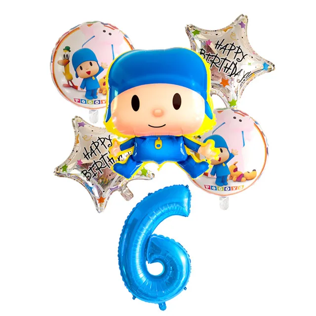 6 шт./партия Pocoyo номер фольги Воздушные шары набор детский душ День Рождения Вечеринка крестины Декор поставки детские игрушечные фигурки из мультфильма globos - Цвет: Темно-синий