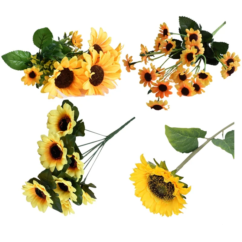 

1/5/7/22 Heads Artificial Sunflower Silk Cloth Fake Sun Flowers Home Wedding Party Decor Simulation Flower Bouquet Branch