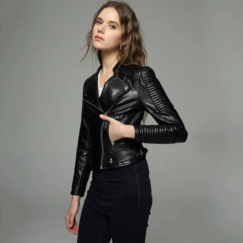 Куртка TMOD272 женская из мягкой искусственной кожи мотоциклетная верхняя одежда на