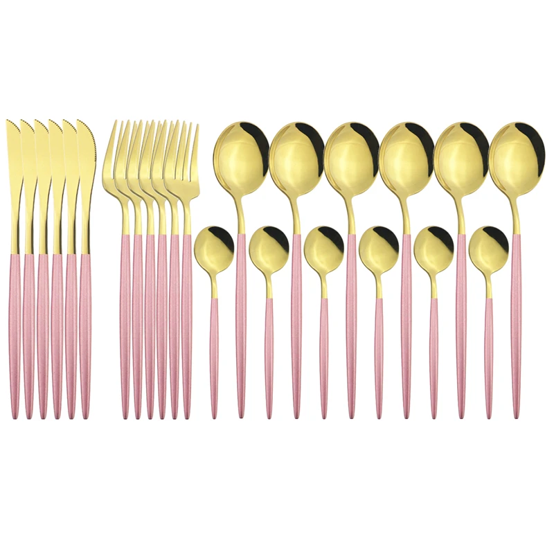 

24pcs Korean Dinnerware Set Stainless Steel Cutlery Set Steak Knife Fork Coffee Spoon Flatware Set Bright Light Tableware Set