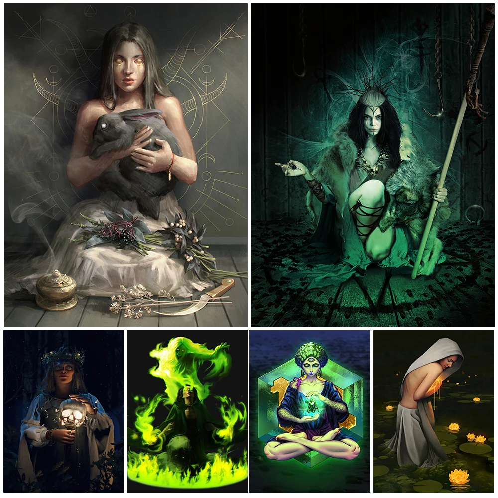 

Green Witch Soul Sacrifice Art Poster And Prints Witchcraft And Wall Art Canvas Painting For Living Room Decoration