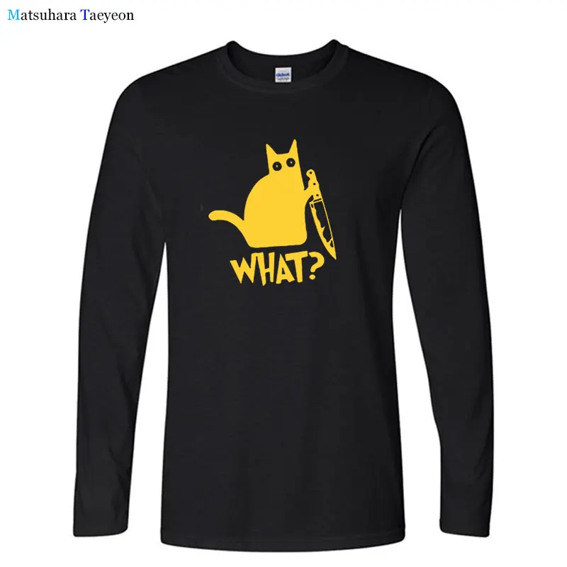 

Autumn New T Shirt Knife Novelty What Cat T Shirts Men Funny T-shirts Casual Streetwear Long Sleeve Tshirt Man Fashion Mens Tee