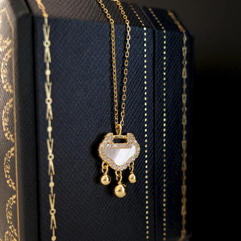 

Trendy Fine Ruyi Lock Pendant Necklace for Women Accessories Korean Fashion Jewelry Chain Shiny AAA Zircon Weddings Party Gift