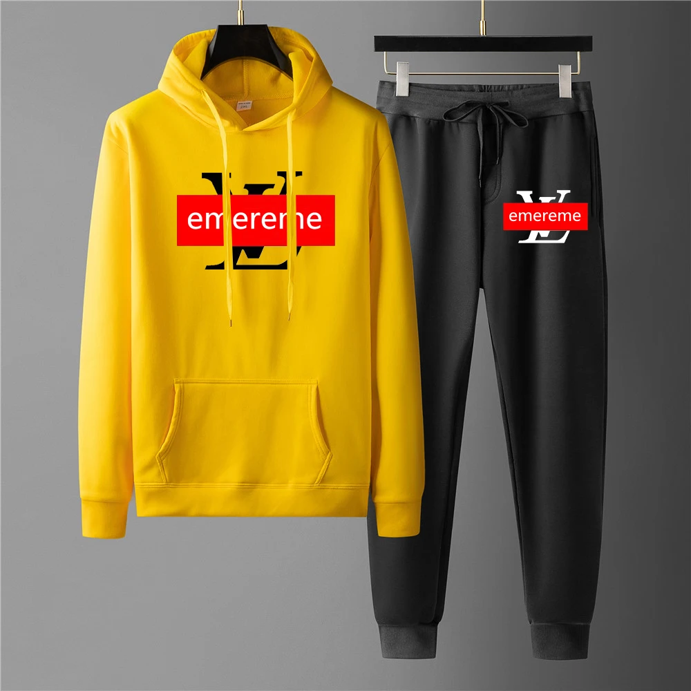 

Winter hoodie suit men's fashion hip-hop trend hoodie black brand casual sports pants casual jogging suit sportswear sweatshirt