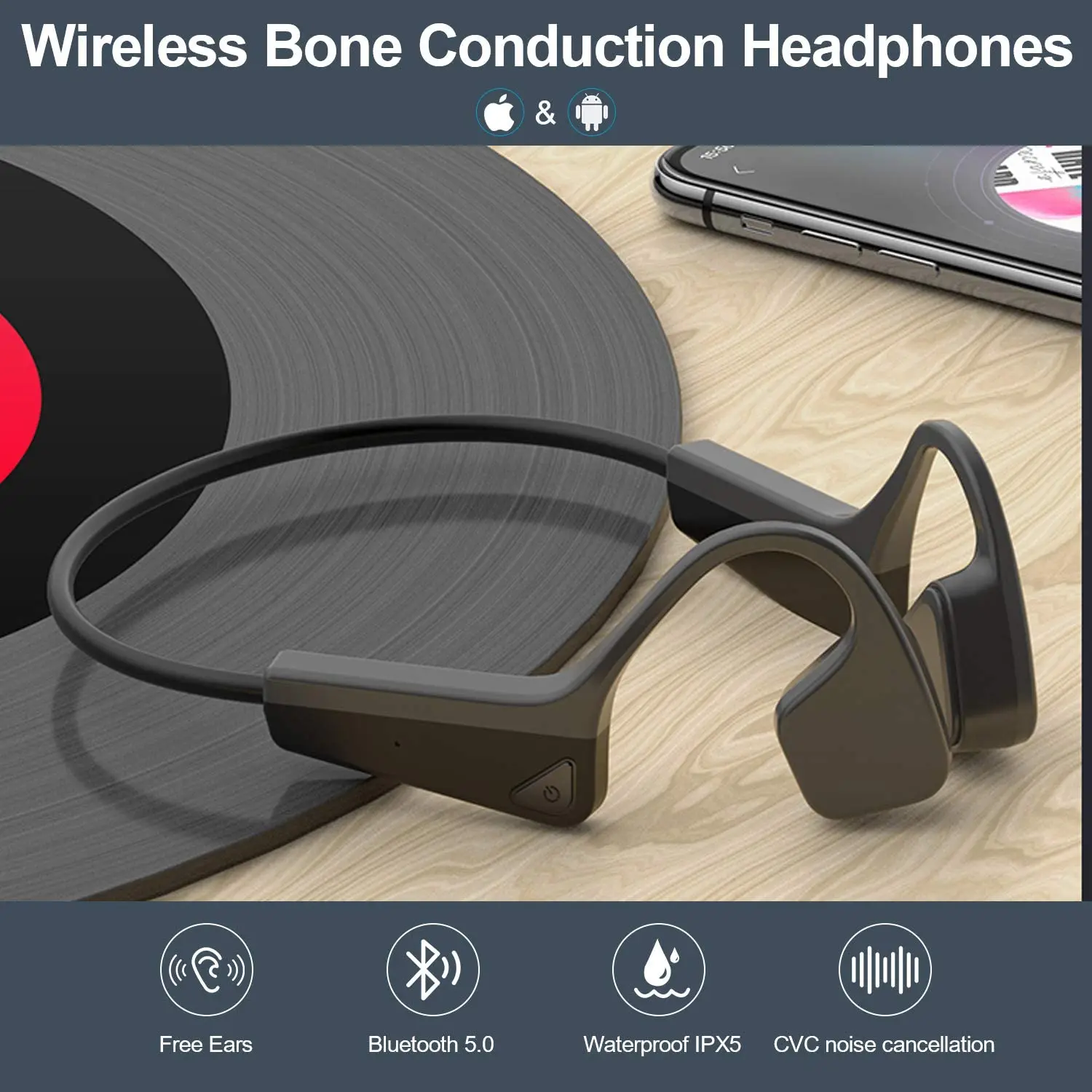 Wireless bone conduction earphone Bluetooth 5.0 open headphones waterproof noise reduction sports headset for Android IOS