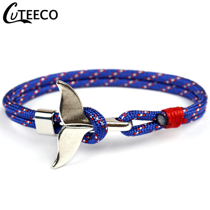 CUTEECO, рыба, акулий хвост, талисманы, браслет для мужчин и женщин, нейлоновая веревка, цепь-Паракорд, браслет, мужские браслеты, якорь, браслет - Окраска металла: A8