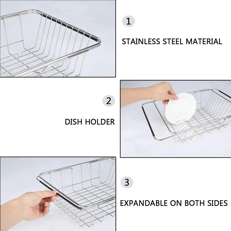 

Expandable Dish Drying Rack,in or over the Sink Dish Rack,Deep and Large Dish Drainers,Suitable for Fruits (2 Pcs)