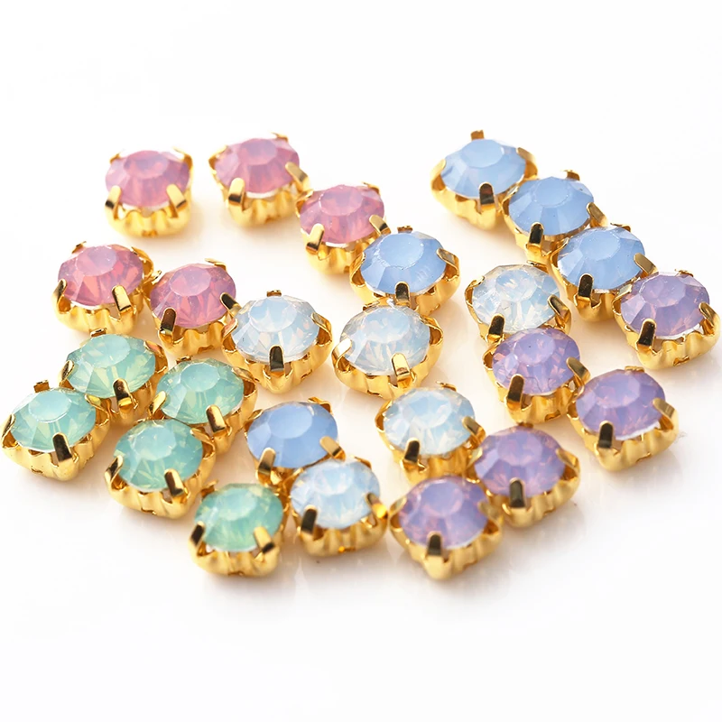 RESEN 6 мм Смешанные фантазийные опаловые цвета смолы пришивные стразы с золотым
