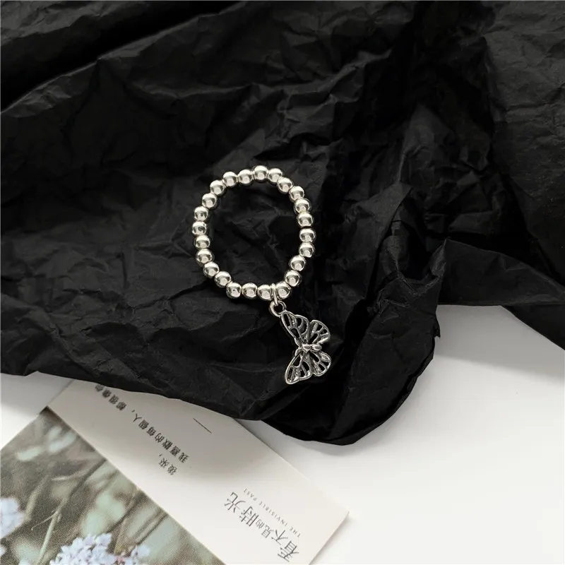 

2020 Sale Kpop Harajuku Gothic Individuality Butterfly Handmade Beaded Elastic Rings For Women Egirl BFF Party Aesthetic Jewelry
