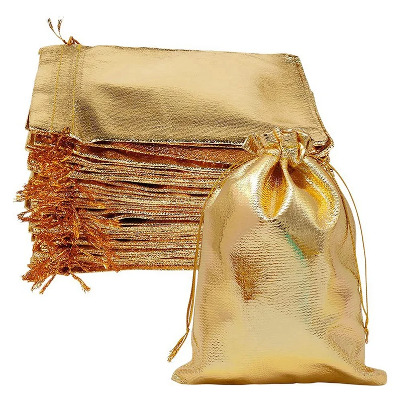 

100 Pcs Gold Gift Bag Jewelry Bag Drawstring Bag for Christmas Valentines Day Birthday Wedding Party Candy Packaging