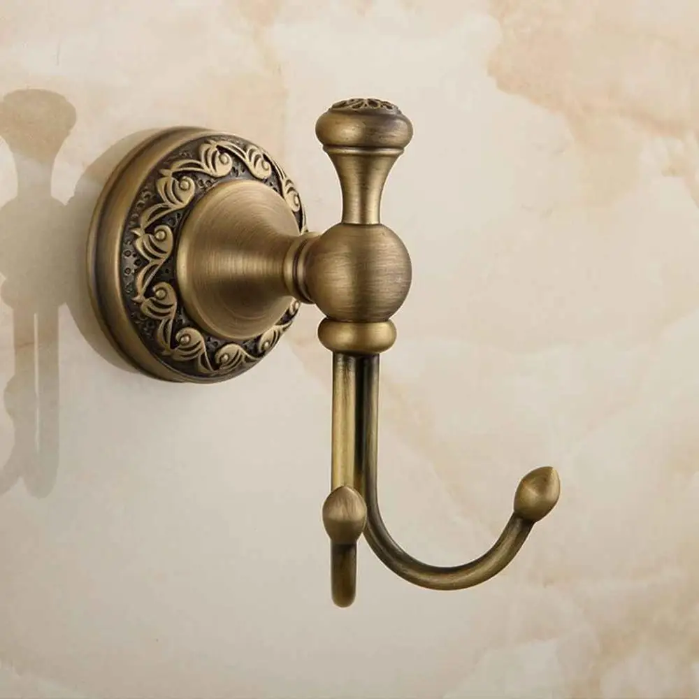 Wall Mounted Towel Hook Solid Copper Cloth Double Coat Bathrobe Hanger Hanging Rack | Обустройство дома