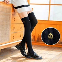 spring and autumn period and the combed cotton embroidery crown stockings female jk knee high socks in the japanese ins thigh