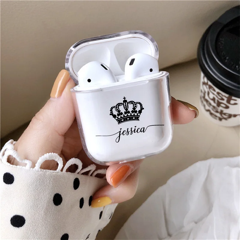 

Personalized Custom Initial alphabet Letters Crown Earphone Case For Apple iPhone Charging Box For AirPods Pro Hard Transparent