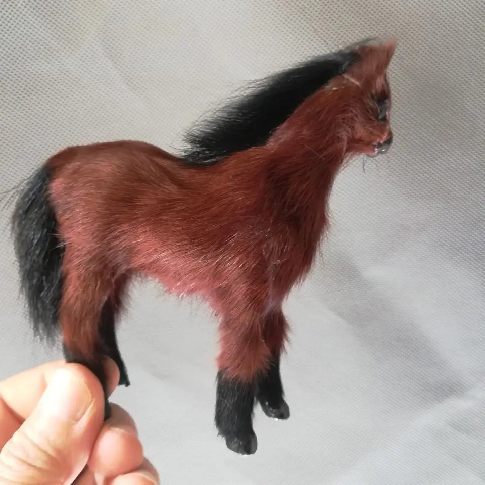 Реалистичная игрушка коричневая лошадь мини 12x10 см Жесткая модель пластик и меха