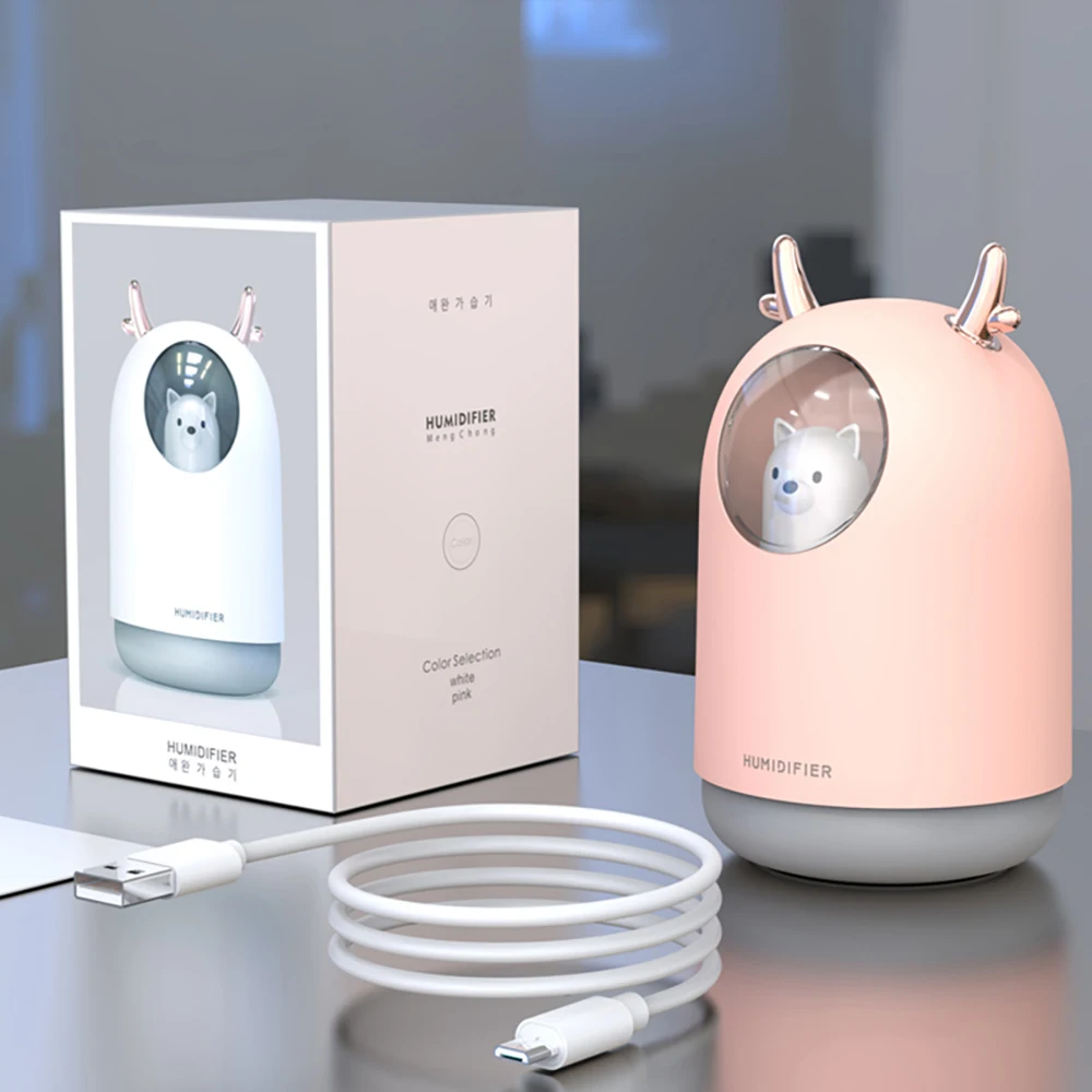 

Home Appliances USB Humidifier 300ml Cute Pet Ultrasonic Cool Mist Aroma Air Oil Diffuser Romantic Color LED Lamp Humidificador