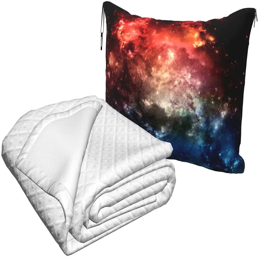 barato O Misterioso Galaxy Travel Travesseiro Cobertor Dois-em-um Mochila Cinta E Compacto Avião Saco Cintura Suporte 60x43 Polegadas