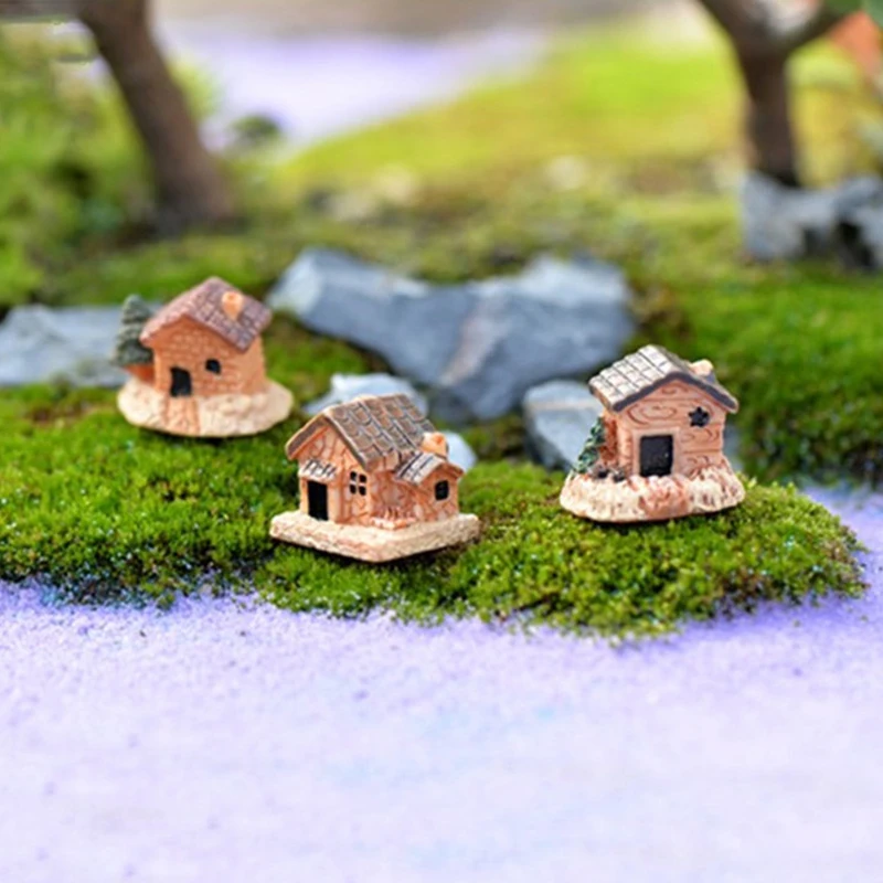 

3pc Mini House Cottages DIY Toys Crafts Garden Ornament Random Color Dollhouse Resin Small House Decoration Microscape Decor
