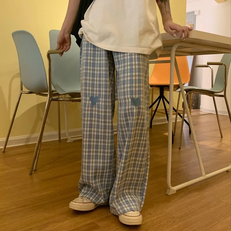 Женские винтажные брюки в клетку с высокой талией и вышивкой | Женская одежда