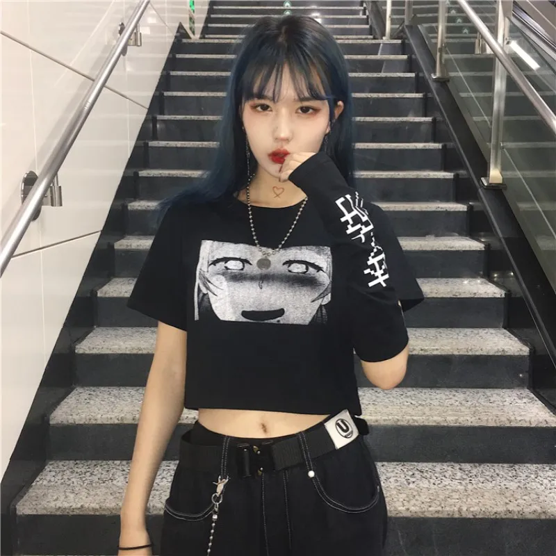 Готическая панк печатная черная темная японская футболка Harajuku стиль