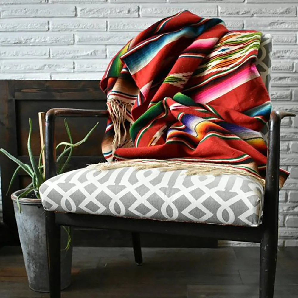 Пляжное одеяло хлопковое Радужное мексиканское ручной работы уличное для