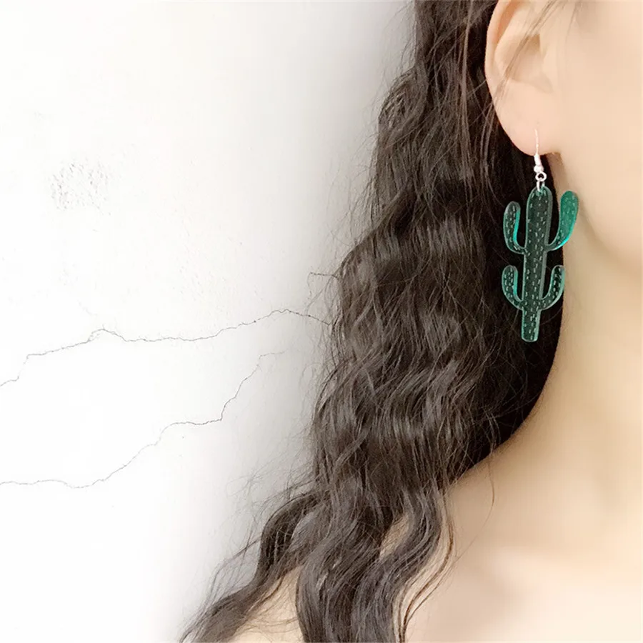 925Silver Green Plant Geometric Dangle Earrings for Women Cactus Funny Desert Long Hanging Party DJ Ear Jewelry Accessories | Украшения и