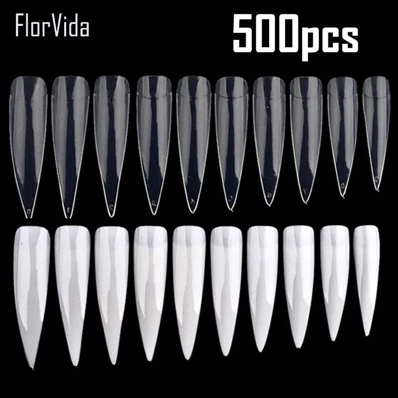 FlorVida 600 шт набор роспись ногтей ногти Короткие квадратные накладные ногти Советы прозрачный натуральный белый акрил для дизайна маникюра