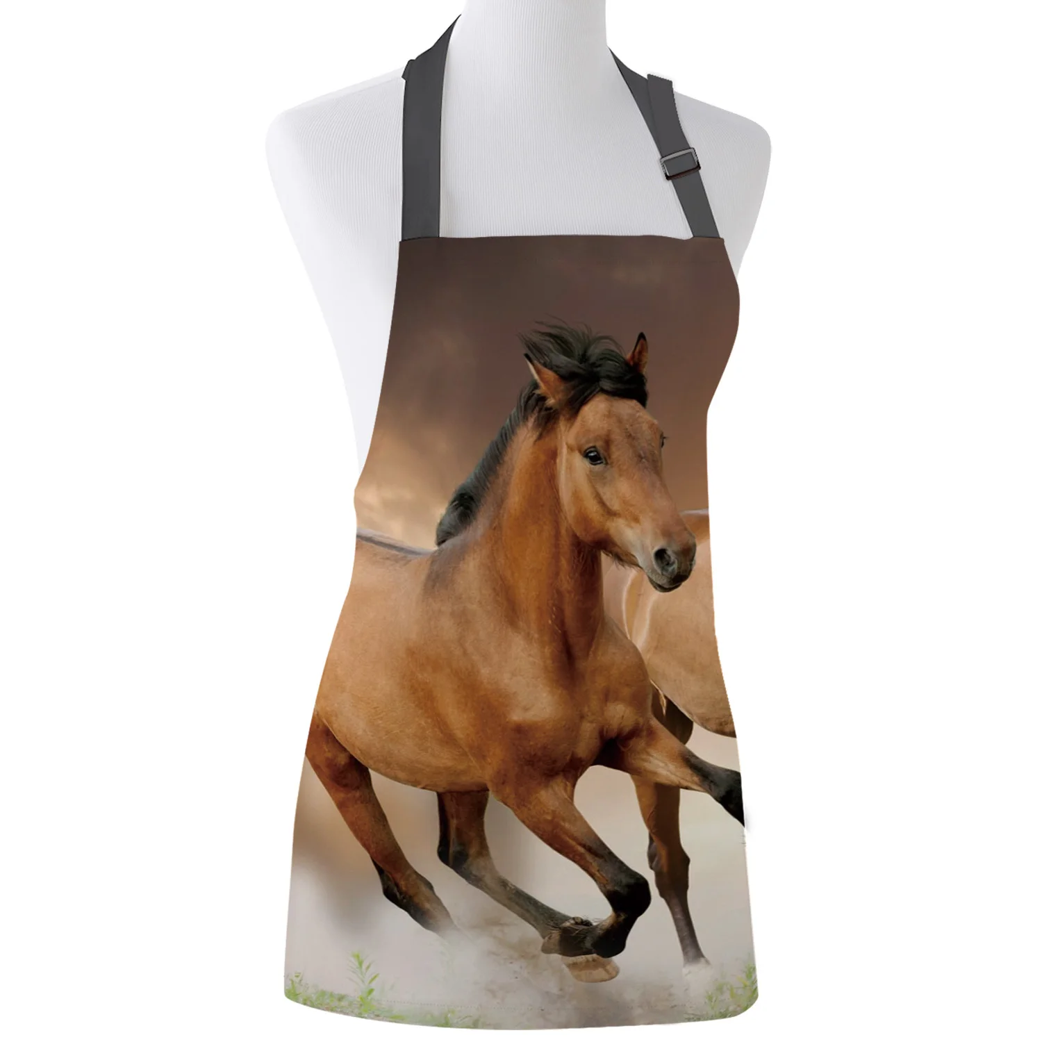 Kitchen Apron Brown Running Horse Animal Adjustable Bib Canvas Aprons For Women Cooking Baking Restaurant Kids Pinafore | Дом и сад