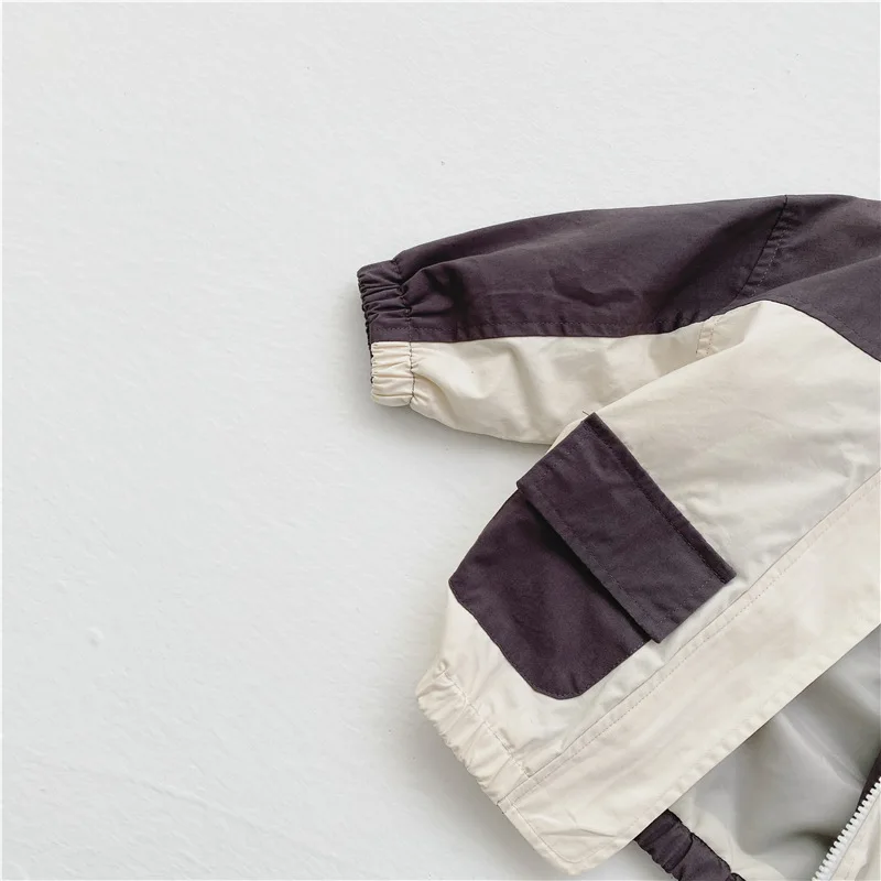 

2021 spring new Korean version of the hit color stitching loose pullover jacket baby collar jacket boy clothes