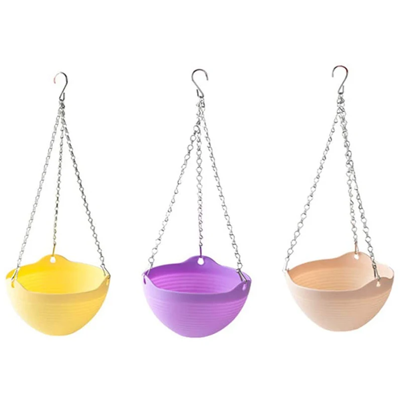 

Plastic Hanging Planter 3Pcs Hanging Basket Indoor Outdoor Round Flower Pot Plant Herb Orchid Rattan Planter