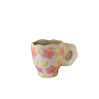 hand pinching irregular hand painted flower mug breakfast milk cup coffee cup