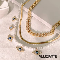 3pcs boho turkish crystal evil eye pearl necklaces for women full rhinestone ice out cuban link chain necklaces lucky jewelry
