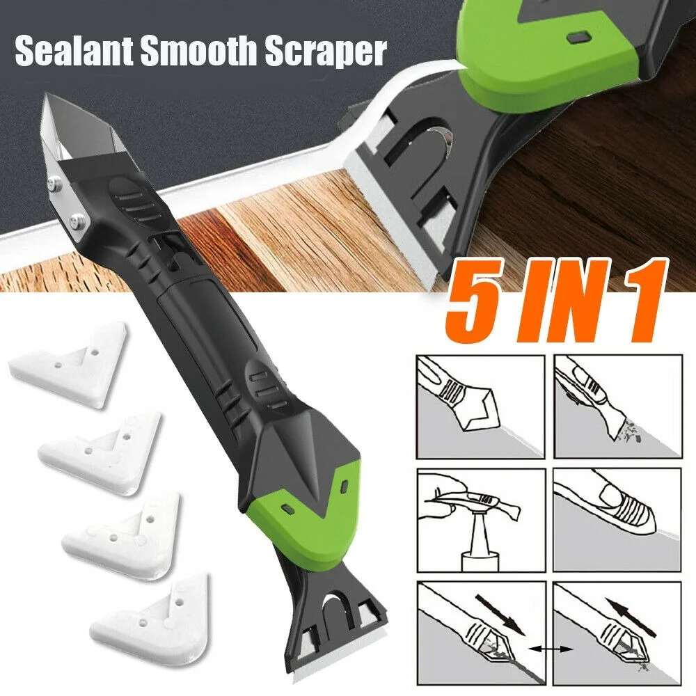

5 In 1 Silicone Remover Caulk Finisher Sealant Smooth Scraper Grout Kit Tools with Seam Tape Plastic Hand Tools Set Accessories