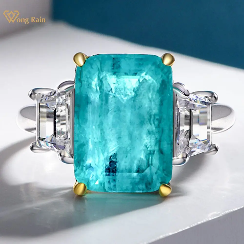 

Wong Rain Vintage 100% 925 Sterling Silver Paraiba Tourmaline Created Moissanite Wedding Party Fine Jewelry Ring For Women Gifts