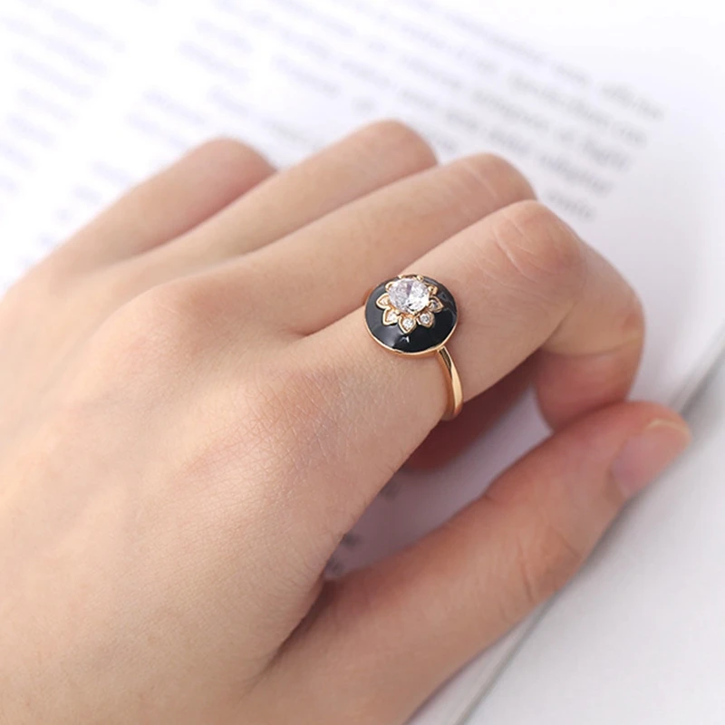 

Женское кольцо с цветком из циркония Silvology, креативное роскошное круглое кольцо из стерлингового серебра 925 пробы с черной глазурью, праздни...
