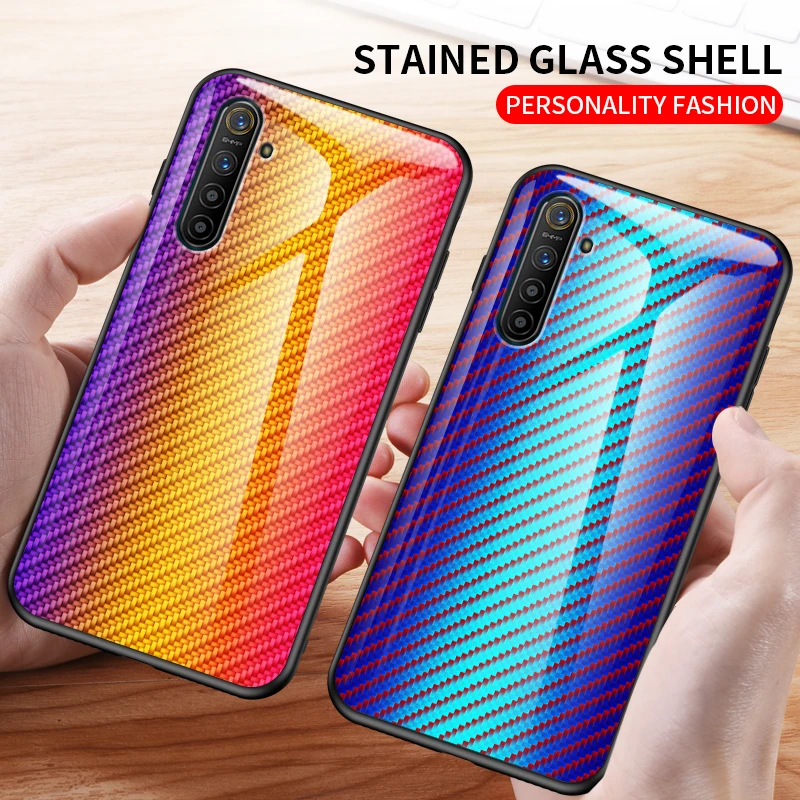 Чехол для OPPO Realme XT 1 2 3 5 Pro чехол из закаленного стекла с градиентом углеродного