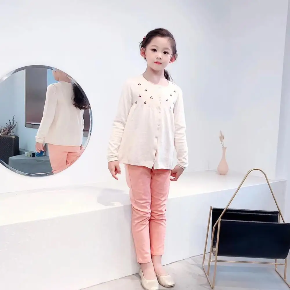 

2020 Girls cardigans cherry pattern printed design 100% cotton sweet toddler kids cardigans