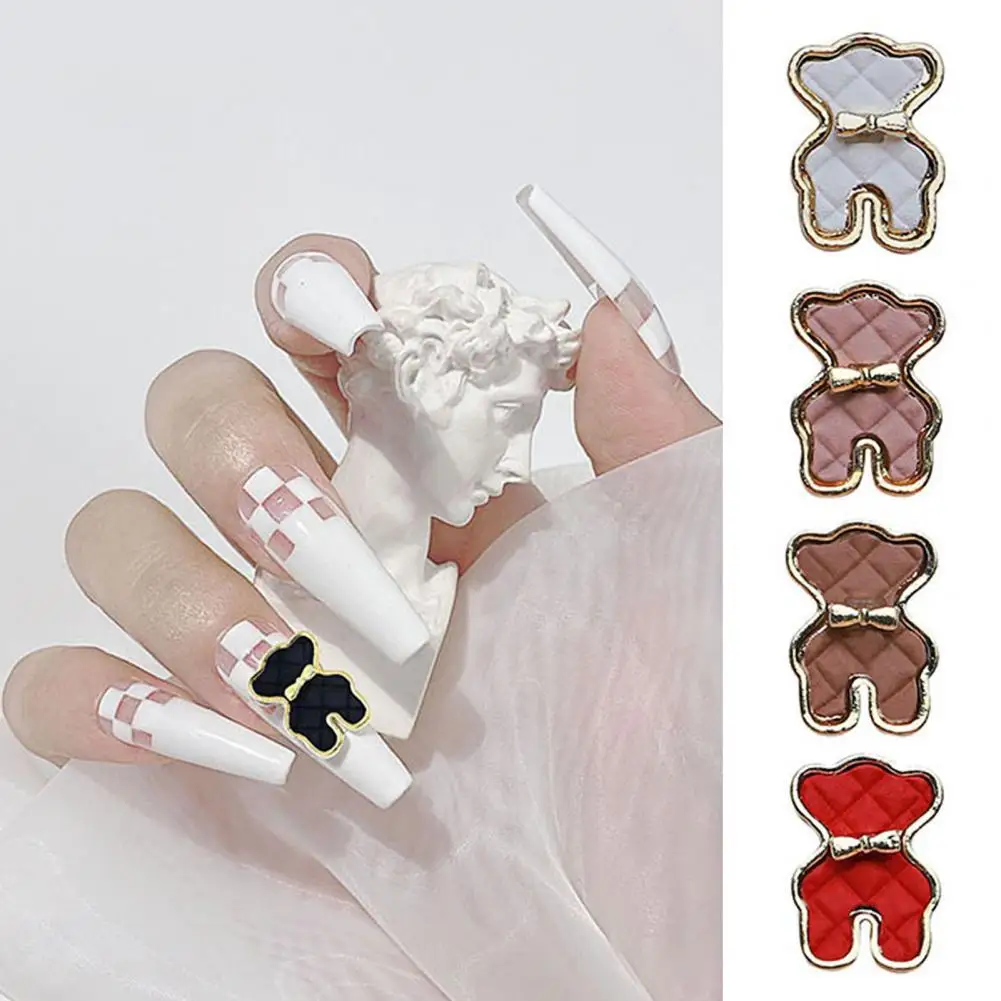 

3Pcs/Set Plaid Bow Tie Bear Shape Nail Ornament 3D Effect Japanese Style Cute Design Nail Sticking Drill Manicure Art Making