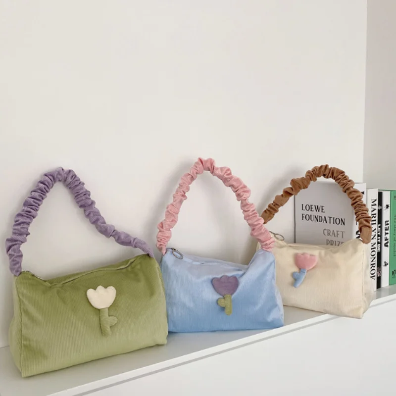 

Candy Color Women's New Shoulder Bag Retro Corduroy Ladies Underarm Bags Contrasting Color Female Girls Handbags Small Tote