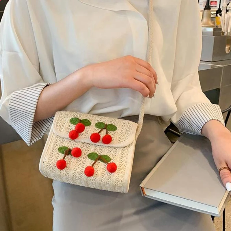 Летняя соломенная мессенджер с вишенкой женская сумка через плечо Ретро из