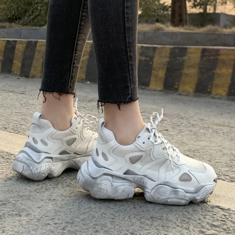 Кроссовки женские из натуральной кожи спортивная обувь на платформе модные