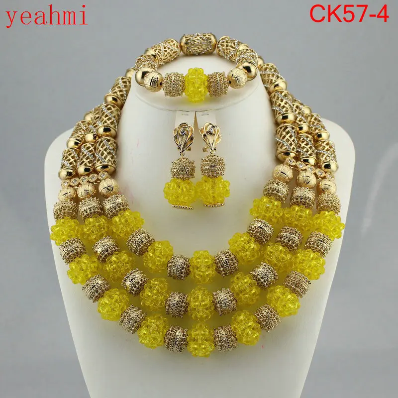 

Elegant Champagne Gold Nigerian African Wedding Beads Jewelry Sets Party Occassion Women Jewelry Sets Flower Free Shipping