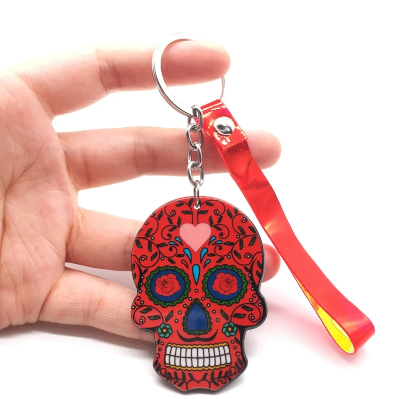 Брелоки Calavera мексиканские причудливые брелки для ключей с черепом пользовательский лазер Dazzle Rope Sugar Skull брелок сумка Шарм сладкий подарок - Цвет: B