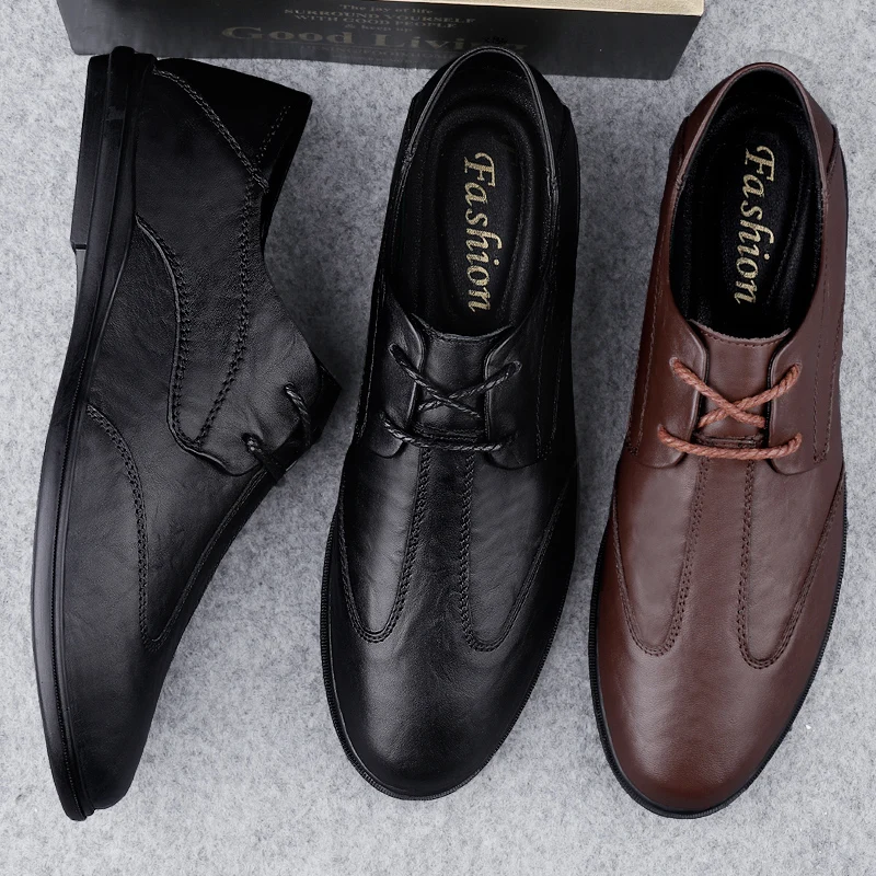 Men's genuine Leather Shoes lace up oxfords British Explosion Models Platform Casual Men Dress cow shoes | Обувь