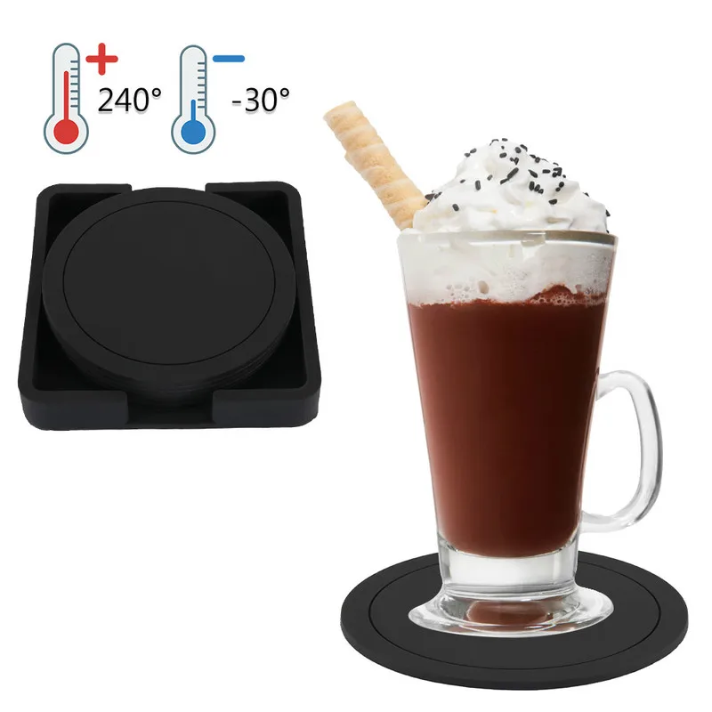 7 шт. черные круглые силиконовые коврики для чашки стеклянные изоляционные