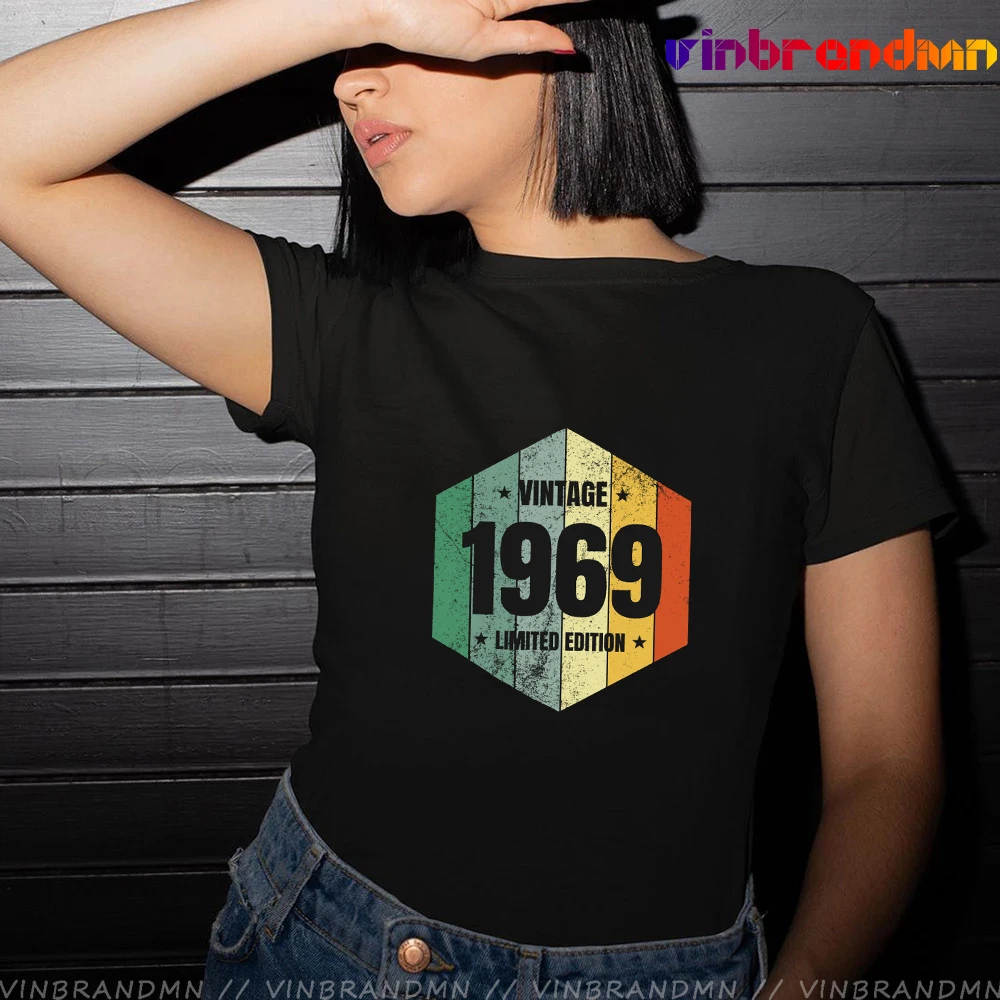 

Винтажная Футболка 1969, модная женская хлопковая футболка с коротким рукавом, винтажные уличные топы, футболка 52th подарок на день рождения, р...