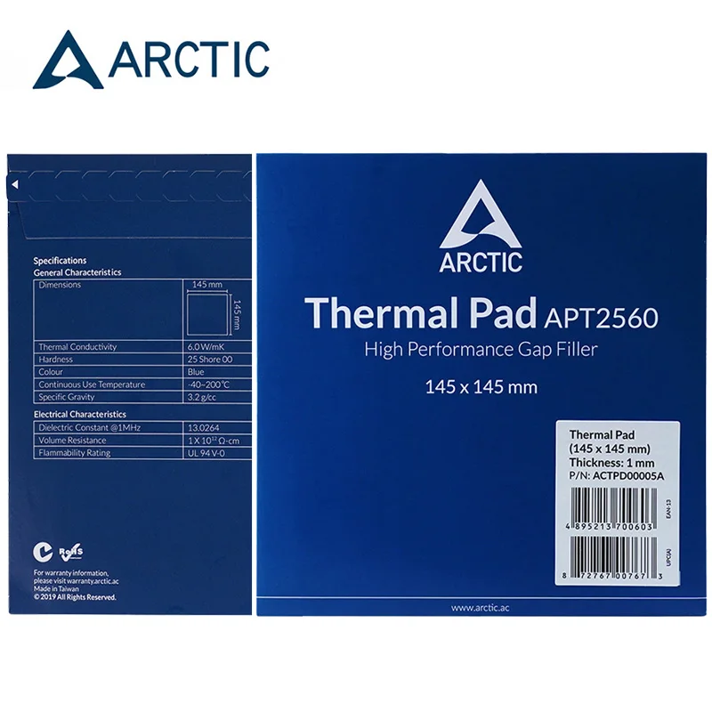 

Термопрокладка ARCTIC 145*145 мм, теплопроводность 6,0 Вт/мК, толщина 0,5 мм, 1,0 мм, толщина 1,5 мм для видеокарты, оперативной памяти