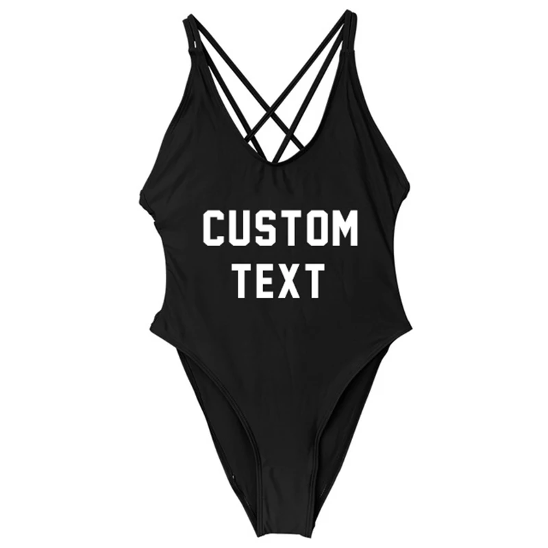GSXB732-black Custom Letter Print Sexy One Piece Swimsuit Swimwear Women Cross Bandages Beachwear Girl Monokini Bathing Suit - Цвет: GSXB732-black
