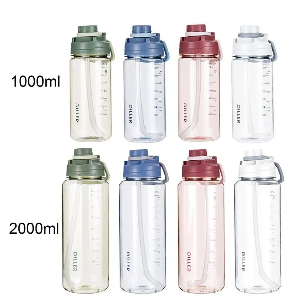 

Water Bottle Leakproof Detachable Drinking Straw Eco-friendly 1000/2000ML Plastic Water Space Bottle for Sports