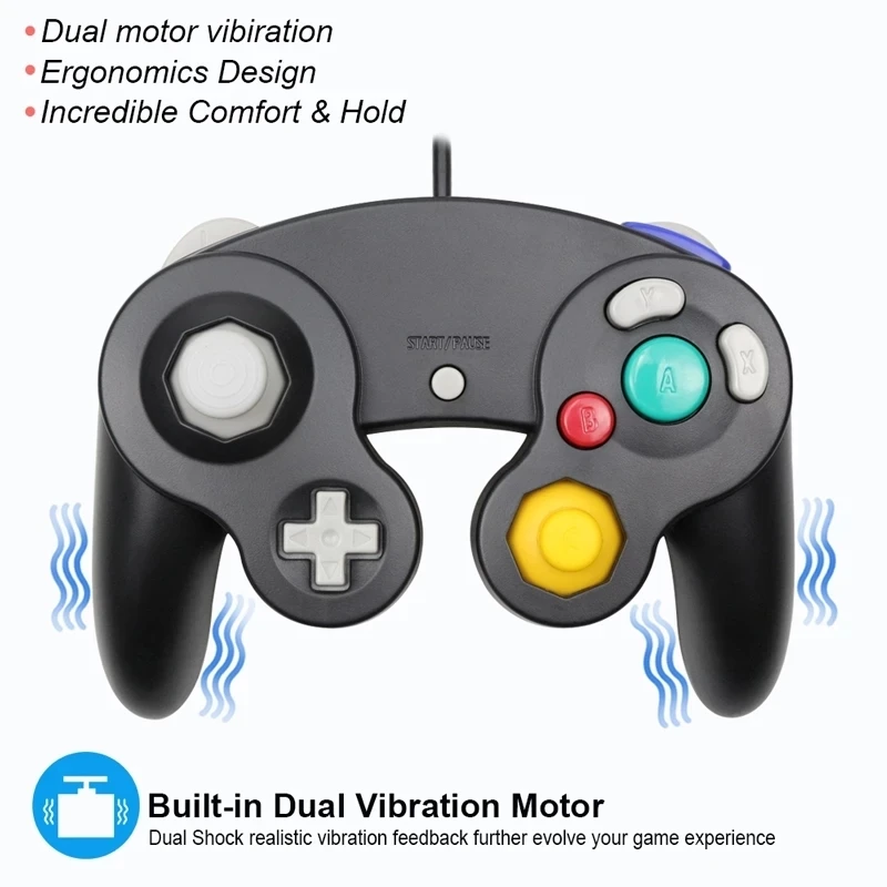 vogek usb wired gamepad for nintend gamecube controller vibration controller joystick for ngc gc wii mac computer pc gamepad free global shipping