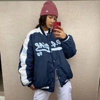 b toto american retro navy blue loose baseball uniform cotton jacket female ins tide winter jacket 2021